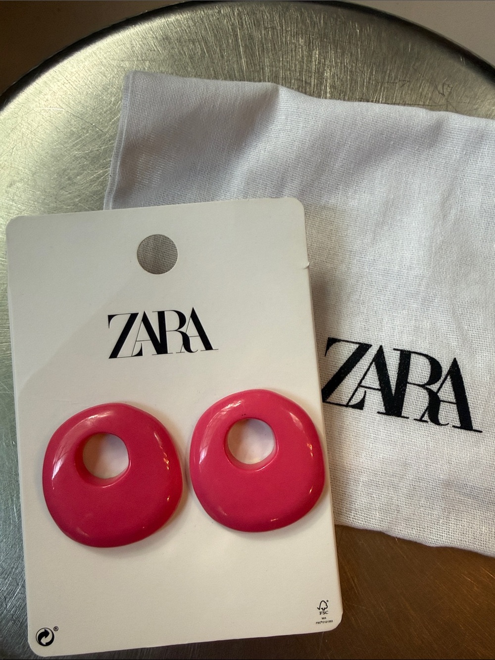 ZARA  Hot Pink Donut Stud Earrings and bag